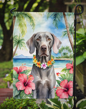 Load image into Gallery viewer, Weimaraner Luau Garden Flag – Tropical Dog Decor with Hibiscus &amp; Palm Leaves