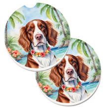 Load image into Gallery viewer, Welsh Springer Spaniel Luau Car Coasters – Set of 2 - Absorbent Stone with Fun &amp; Functional Artwork