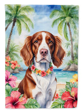 Load image into Gallery viewer, Welsh Springer Spaniel Luau Garden Flag – Tropical Dog Decor with Hibiscus &amp; Palm Leaves