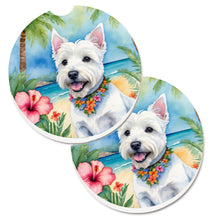 Load image into Gallery viewer, Westie Luau Car Coasters – Set of 2 - Absorbent Stone with Fun &amp; Functional Artwork