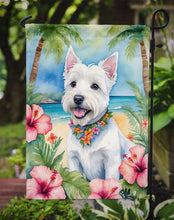 Load image into Gallery viewer, Westie Luau Garden Flag – Tropical Dog Decor with Hibiscus &amp; Palm Leaves