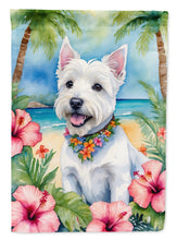 Load image into Gallery viewer, Westie Luau Garden Flag – Tropical Dog Decor with Hibiscus &amp; Palm Leaves
