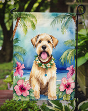 Load image into Gallery viewer, Wheaten Terrier Luau Garden Flag – Tropical Dog Decor with Hibiscus &amp; Palm Leaves