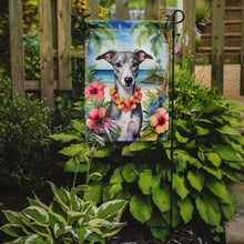 Load image into Gallery viewer, Whippet Luau Garden Flag – Tropical Dog Decor with Hibiscus &amp; Palm Leaves