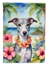 Load image into Gallery viewer, Whippet Luau Garden Flag – Tropical Dog Decor with Hibiscus &amp; Palm Leaves