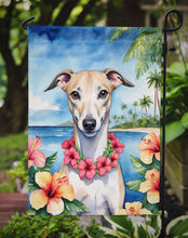 Load image into Gallery viewer, Whippet Luau Garden Flag – Tropical Dog Decor with Hibiscus &amp; Palm Leaves