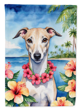 Load image into Gallery viewer, Whippet Luau Garden Flag – Tropical Dog Decor with Hibiscus &amp; Palm Leaves