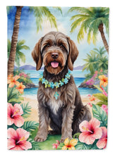 Load image into Gallery viewer, Wirehaired Pointing Griffon Luau Garden Flag – Tropical Dog Decor with Hibiscus &amp; Palm Leaves