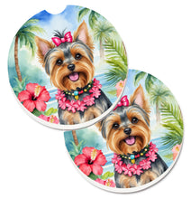 Load image into Gallery viewer, Yorkshire Terrier Luau Car Coasters – Set of 2 - Absorbent Stone with Fun &amp; Functional Artwork
