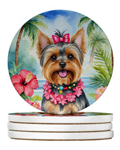 Load image into Gallery viewer, Yorkshire Terrier Luau Large Sandstone Coasters Pack of 4