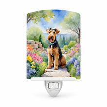 Load image into Gallery viewer, Airedale Terrier Spring Garden Ceramic Night Light Compact, UL-Certified, Ideal for Bedroom, Bathroom, Nursery, Hallway, Kitchen, 6x4x3, Multicolor