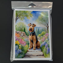 Load image into Gallery viewer, Airedale Terrier Spring Garden Greeting Cards - Blank Note Cards – 8-Pack of Artist-Designed Cards with Envelopes