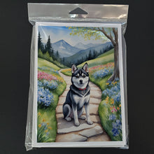 Load image into Gallery viewer, Alaskan Klee Kai Spring Garden Greeting Cards - Blank Note Cards – 8-Pack of Artist-Designed Cards with Envelopes