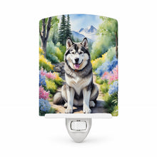 Load image into Gallery viewer, Alaskan Malamute Spring Garden Ceramic Night Light Compact, UL-Certified, Ideal for Bedroom, Bathroom, Nursery, Hallway, Kitchen, 6x4x3, Multicolor
