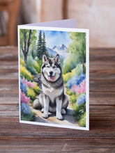 Load image into Gallery viewer, Alaskan Malamute Spring Garden Greeting Cards - Blank Note Cards – 8-Pack of Artist-Designed Cards with Envelopes
