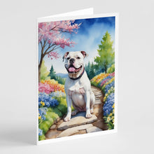 Load image into Gallery viewer, American Bulldog Spring Garden Greeting Cards - Blank Note Cards – 8-Pack of Artist-Designed Cards with Envelopes
