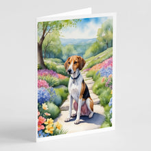 Load image into Gallery viewer, American Foxhound Spring Garden Greeting Cards - Blank Note Cards – 8-Pack of Artist-Designed Cards with Envelopes