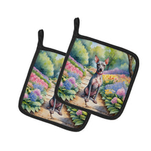 Load image into Gallery viewer, American Hairless Terrier Spring Garden Pot Holders - Set of 2 Decorative Kitchen Helpers | Made in the USA