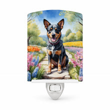 Load image into Gallery viewer, Australian Cattle Dog Spring Garden Ceramic Night Light Compact, UL-Certified, Ideal for Bedroom, Bathroom, Nursery, Hallway, Kitchen, 6x4x3, Multicolor