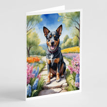 Load image into Gallery viewer, Australian Cattle Dog Spring Garden Greeting Cards - Blank Note Cards – 8-Pack of Artist-Designed Cards with Envelopes