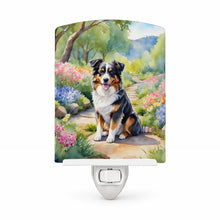 Load image into Gallery viewer, Australian Shepherd Spring Garden Ceramic Night Light Compact, UL-Certified, Ideal for Bedroom, Bathroom, Nursery, Hallway, Kitchen, 6x4x3, Multicolor
