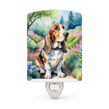Load image into Gallery viewer, Basset Hound Spring Garden Ceramic Night Light Compact, UL-Certified, Ideal for Bedroom, Bathroom, Nursery, Hallway, Kitchen, 6x4x3, Multicolor