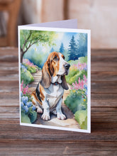 Load image into Gallery viewer, Basset Hound Spring Garden Greeting Cards - Blank Note Cards – 8-Pack of Artist-Designed Cards with Envelopes