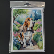Load image into Gallery viewer, Basset Hound Spring Garden Greeting Cards - Blank Note Cards – 8-Pack of Artist-Designed Cards with Envelopes