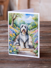 Load image into Gallery viewer, Bearded Collie Spring Garden Greeting Cards - Blank Note Cards – 8-Pack of Artist-Designed Cards with Envelopes