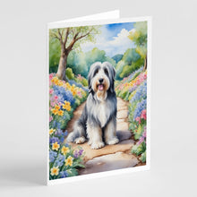 Load image into Gallery viewer, Bearded Collie Spring Garden Greeting Cards - Blank Note Cards – 8-Pack of Artist-Designed Cards with Envelopes