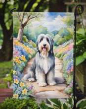 Load image into Gallery viewer, Bearded Collie Spring Path Garden Flag  – Dog-Themed Floral Outdoor Decor