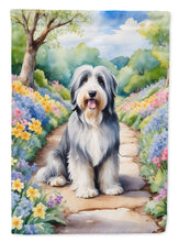 Load image into Gallery viewer, Bearded Collie Spring Path Garden Flag  – Dog-Themed Floral Outdoor Decor