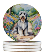 Load image into Gallery viewer, Bearded Collie Spring Garden Large Sandstone Coasters Pack of 4