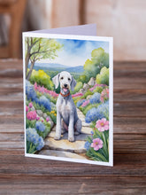 Load image into Gallery viewer, Bedlington Terrier Spring Garden Greeting Cards - Blank Note Cards – 8-Pack of Artist-Designed Cards with Envelopes