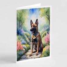 Load image into Gallery viewer, Belgian Malinois Spring Garden Greeting Cards - Blank Note Cards – 8-Pack of Artist-Designed Cards with Envelopes