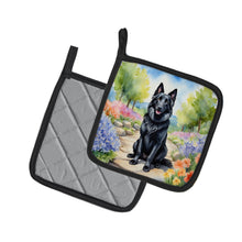 Load image into Gallery viewer, Belgian Sheepdog Spring Path Pot Holders - Set of 2 Decorative Kitchen Helpers | Made in the USA
