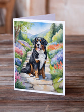 Load image into Gallery viewer, Bernese Mountain Dog Spring Path Greeting Cards - Blank Note Cards – 8-Pack of Artist-Designed Cards with Envelopes