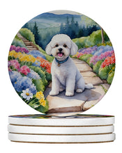 Load image into Gallery viewer, Bichon Frise Spring Path Large Sandstone Coasters Pack of 4