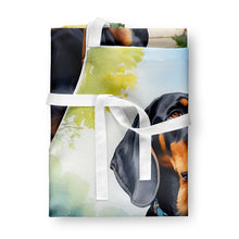 Load image into Gallery viewer, Black and Tan Coonhound Spring Path Apron – Artist-Designed Kitchen, BBQ &amp; Craft Apron
