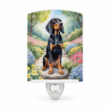 Load image into Gallery viewer, Black and Tan Coonhound Spring Path Ceramic Night Light Compact, UL-Certified, Ideal for Bedroom, Bathroom, Nursery, Hallway, Kitchen, 6x4x3, Multicolor