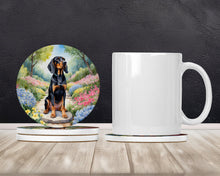 Load image into Gallery viewer, Black and Tan Coonhound Spring Path Large Sandstone Coasters Pack of 4