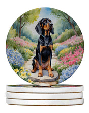 Load image into Gallery viewer, Black and Tan Coonhound Spring Path Large Sandstone Coasters Pack of 4