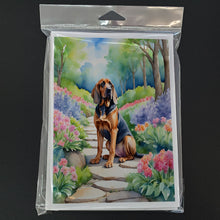 Load image into Gallery viewer, Bloodhound Spring Path Greeting Cards - Blank Note Cards – 8-Pack of Artist-Designed Cards with Envelopes