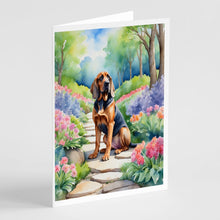 Load image into Gallery viewer, Bloodhound Spring Path Greeting Cards - Blank Note Cards – 8-Pack of Artist-Designed Cards with Envelopes