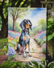 Load image into Gallery viewer, Bluetick Coonhound Spring Path Garden Flag  – Dog-Themed Floral Outdoor Decor
