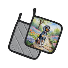 Load image into Gallery viewer, Bluetick Coonhound Spring Path Pot Holders - Set of 2 Decorative Kitchen Helpers | Made in the USA