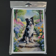 Load image into Gallery viewer, Border Collie Spring Path Greeting Cards - Blank Note Cards – 8-Pack of Artist-Designed Cards with Envelopes