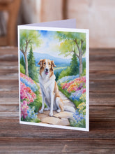 Load image into Gallery viewer, Borzoi Spring Path Greeting Cards - Blank Note Cards – 8-Pack of Artist-Designed Cards with Envelopes