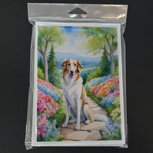 Load image into Gallery viewer, Borzoi Spring Path Greeting Cards - Blank Note Cards – 8-Pack of Artist-Designed Cards with Envelopes