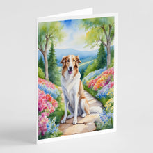 Load image into Gallery viewer, Borzoi Spring Path Greeting Cards - Blank Note Cards – 8-Pack of Artist-Designed Cards with Envelopes